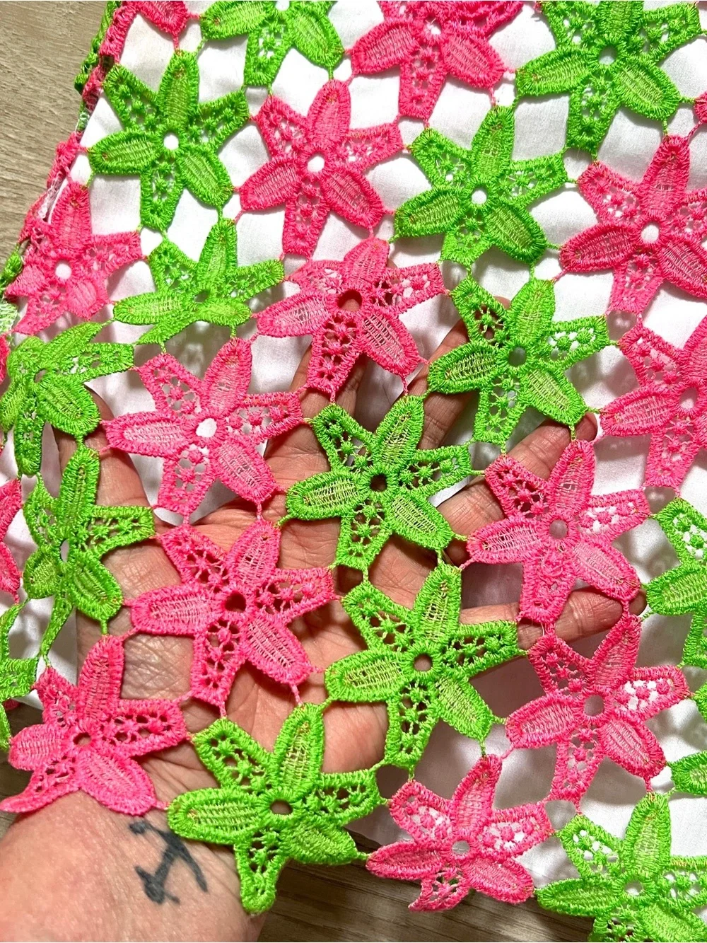 Mud Pie Crochet Dress Baby Girl 12-18M Pink Green Floral Lace Sleeveless Summer